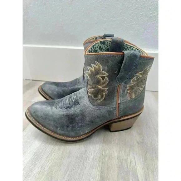 Laredo Women's Sapphyre‎ Leather Western Cowboy Booties - Round Toe - Picture 1 of 9